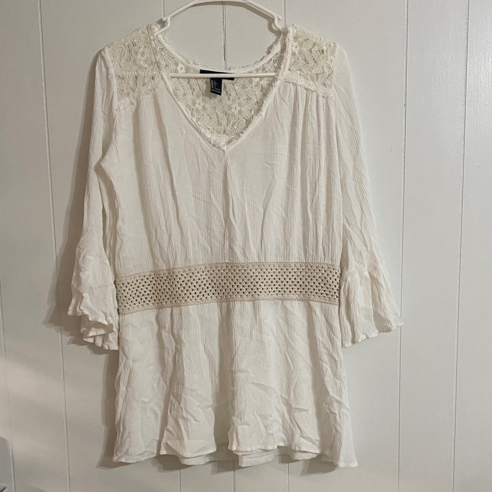 Forever 21 White Lace Tunic Top, LG